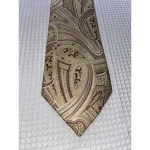 TASSO ELBA Silk Tie Handmade 100% Silk Gold Brown Paisley‎ Necktie 58" Floral